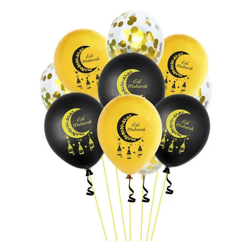 مجموعة بالونات فيلم ألومنيوم مبارك من اللاتكس باللون الأسود والذهبي، لوازم تزيين حفلات عيد مبارك الإسلامية