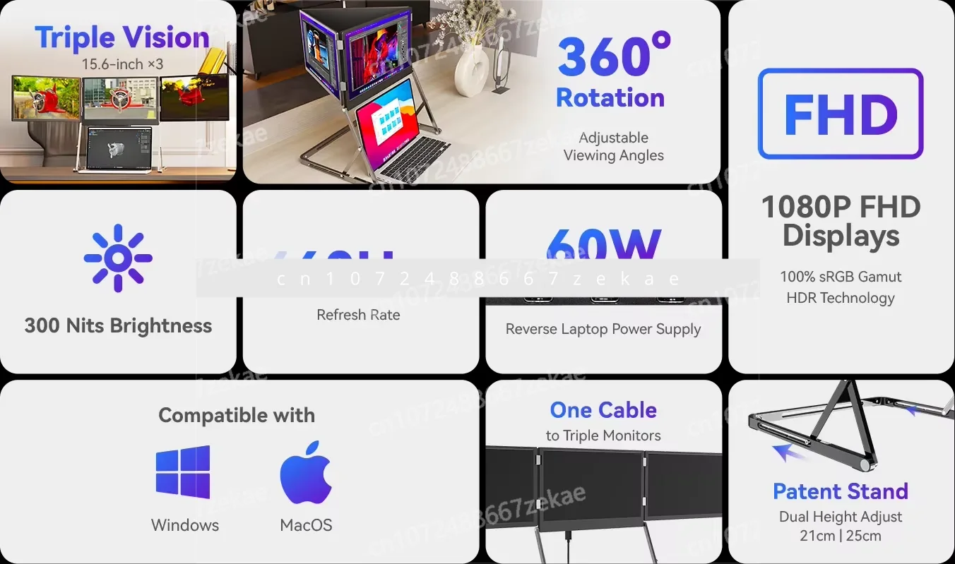 شاشة ألعاب IPS مقاس 15.6 بوصة واجهة USB-C مزدوجة 1080P FHD من الألومنيوم للسفر TriCreate نظام تشغيل Win-dows جديد