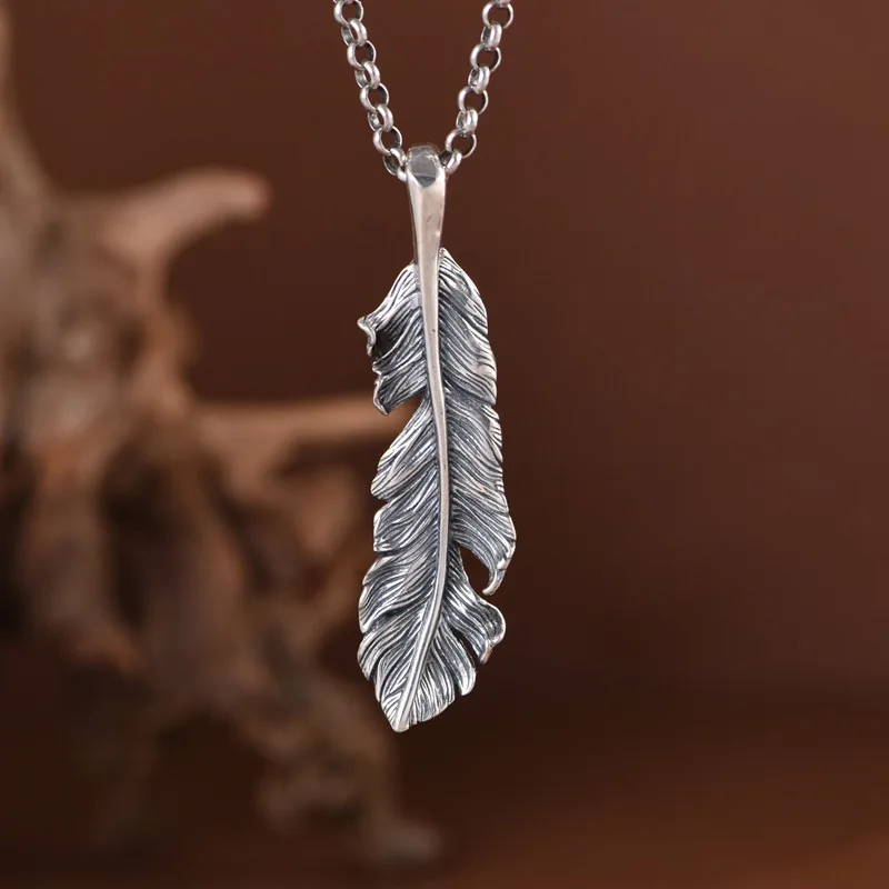 BOCAI New S925 Sterling Silver Jewelry Trendy Personalized Design Simple Retro Style Eagle Feather Pendant Selected Gift