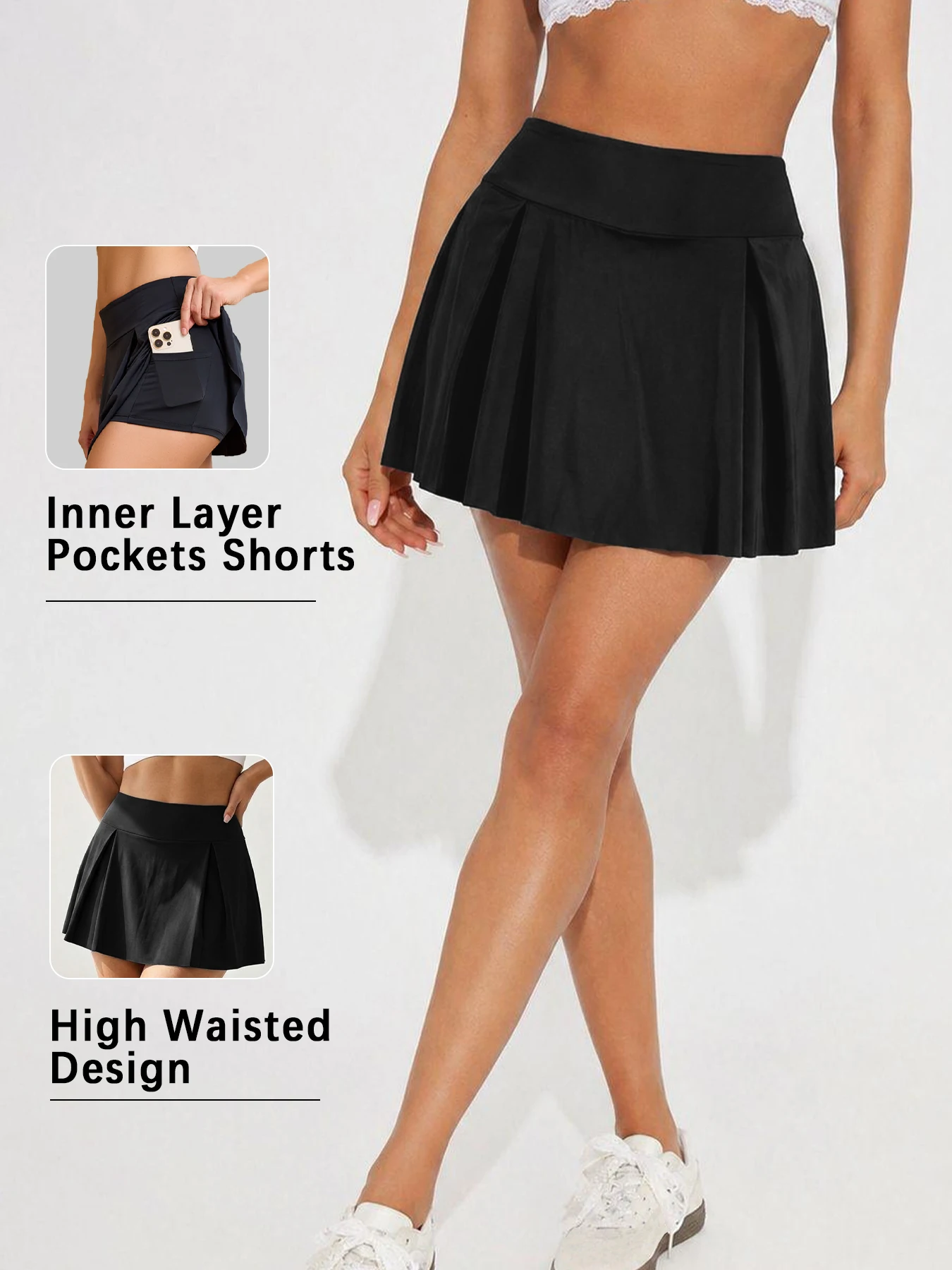 

Double Layer Tennis Skirt for Women Super Soft with Inner Pockets Quick Dry Workout Golf Skort.