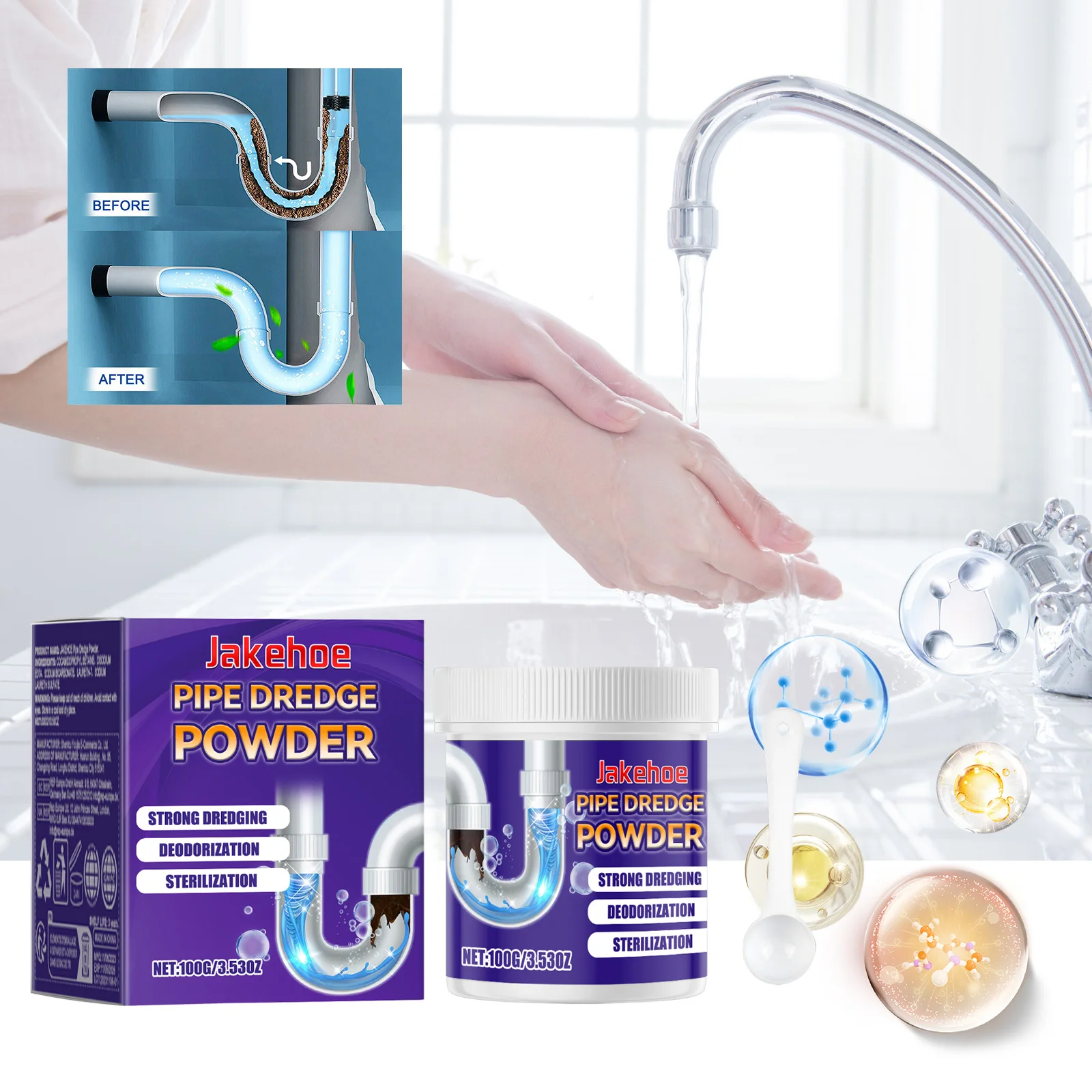 

100g Powerful Sink Drain Cleaners Sticks Sewage Decontamination Deodorant Kitchen Toilet Bathtub Sewer Cleaning Powder