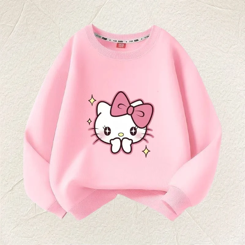 

Summer Baby Girl Clothes Kid Sanrio Hello Kitty Printed Long Sleeve Sweatshirt Children Cartoon O-Neck Soft Cotton Pullover Top