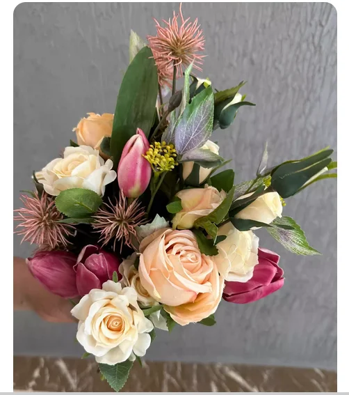 Holding flowers, photography props, purple tulips and pink roses, licensing, holding flowers, location only