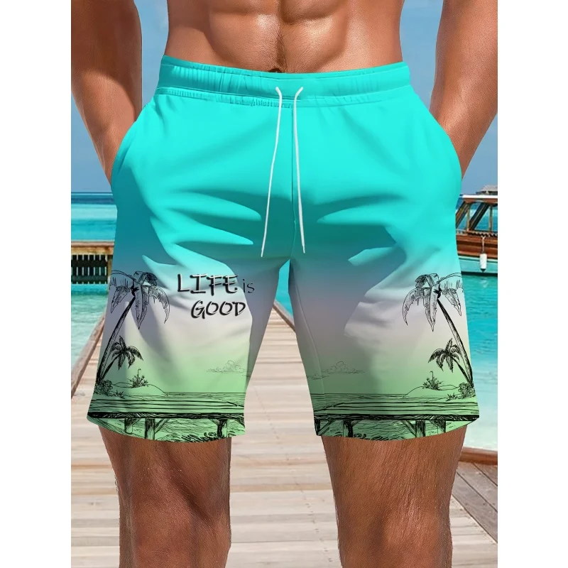 ثلاثية الأبعاد مطبوعة شجرة جوز الهند السراويل القصيرة للرجال الملونة التدرج النباتات نمط شورتات للبحر الشارع الرياضة المتضخم السباحة جذوع