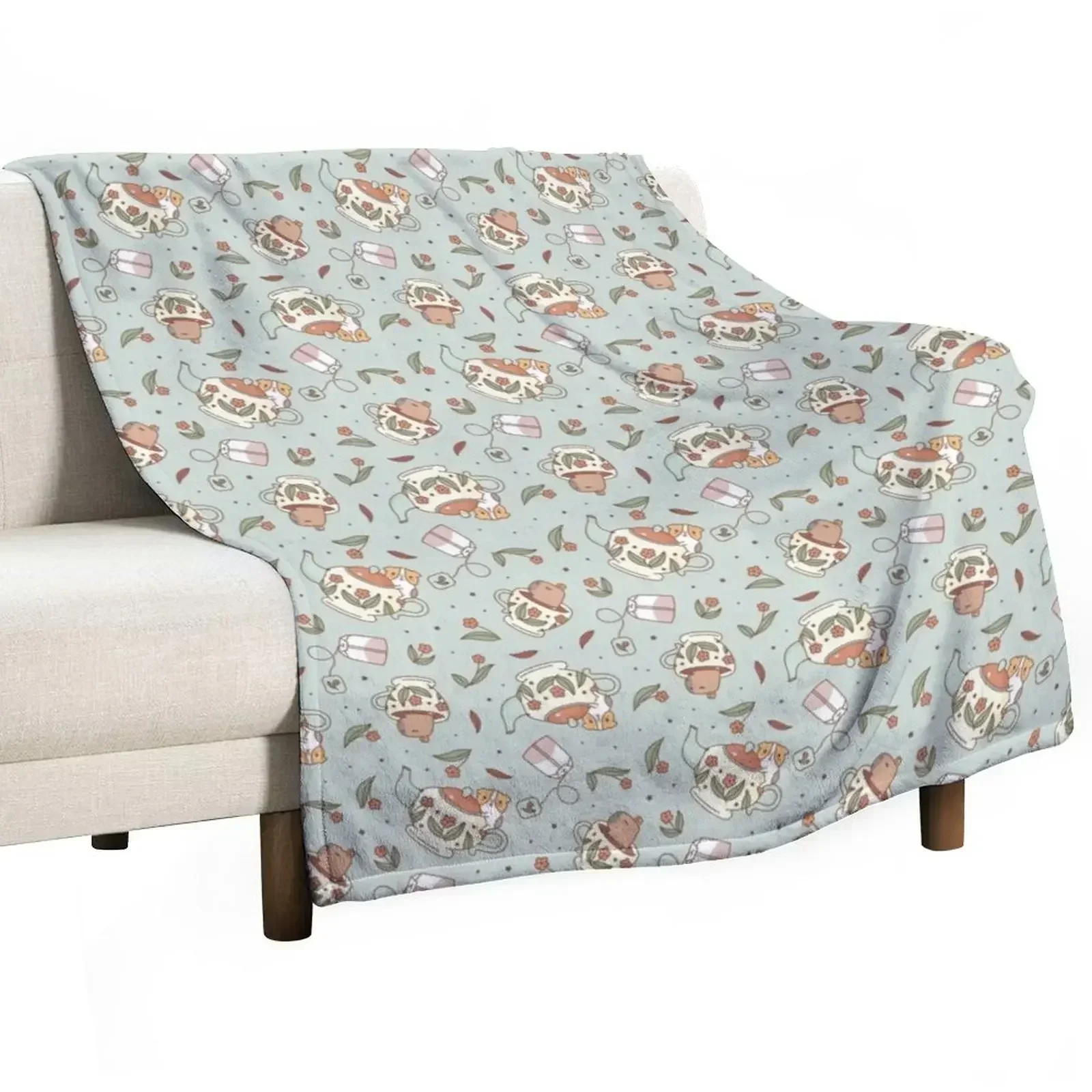 

Guinea pig and capybara Tea Party Pattern, Bubu and Moonch Throw Blanket Sleeping Bag Furrys blankets ands Sofas Blankets