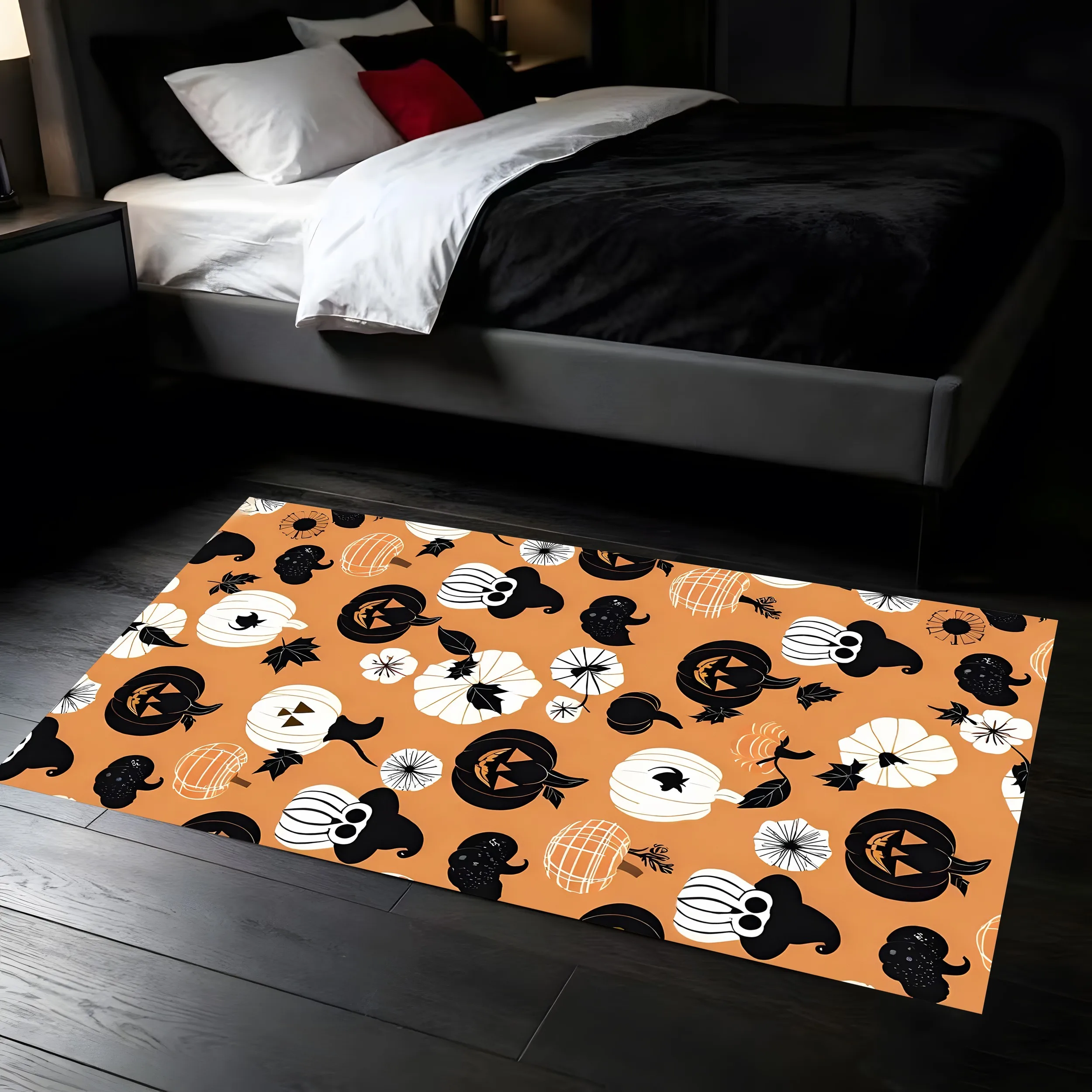 2D Carpet Halloween Pumpkin Bat Ghost Face Elements Bright Eye Catching Cartoon Style Perfectly Captures Halloween Spirit