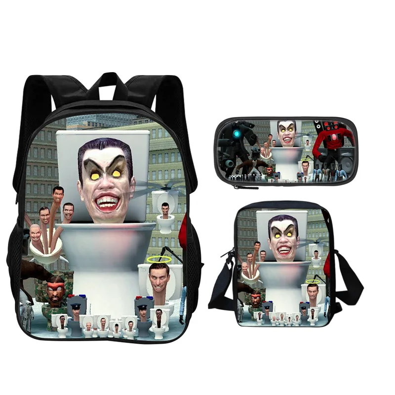 Skibidi Toilet 3pcs Set Backpack Pen Bag shoulder Bag Durable Trendy Versatile School Boy and Girl Birthday Best Gift