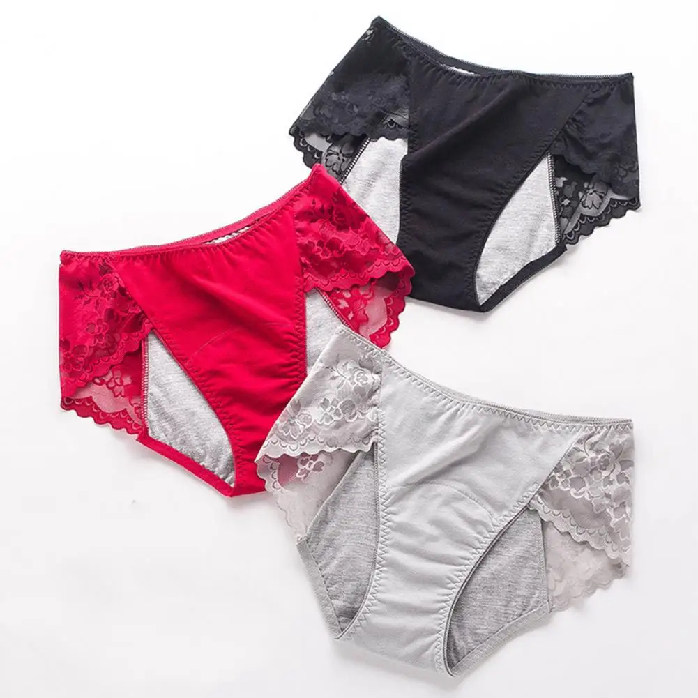 Women Underwear High Absorbency Period Panties Women Menstrual Panties Lace Leakproof Plus Butt-lifted Mid Waist Underwear 80%