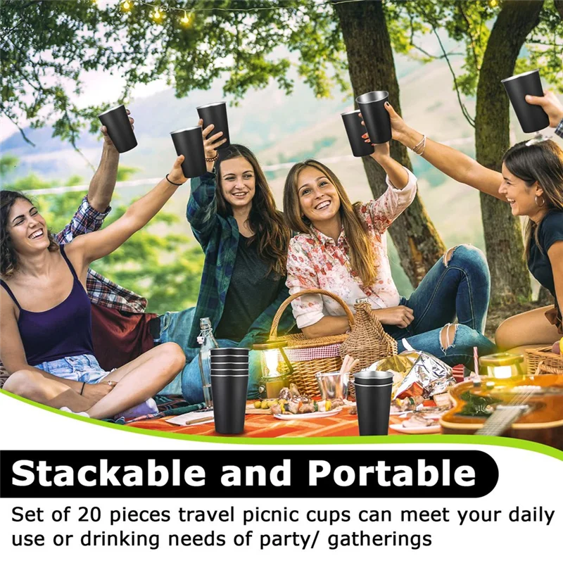 

【Shopper’S-Favorite!】For Bar For Home Travel Picnic Camping Outdoor 20 Pack 16 Oz Stainless Steel Pint Cups Metal Unbreakable Dr