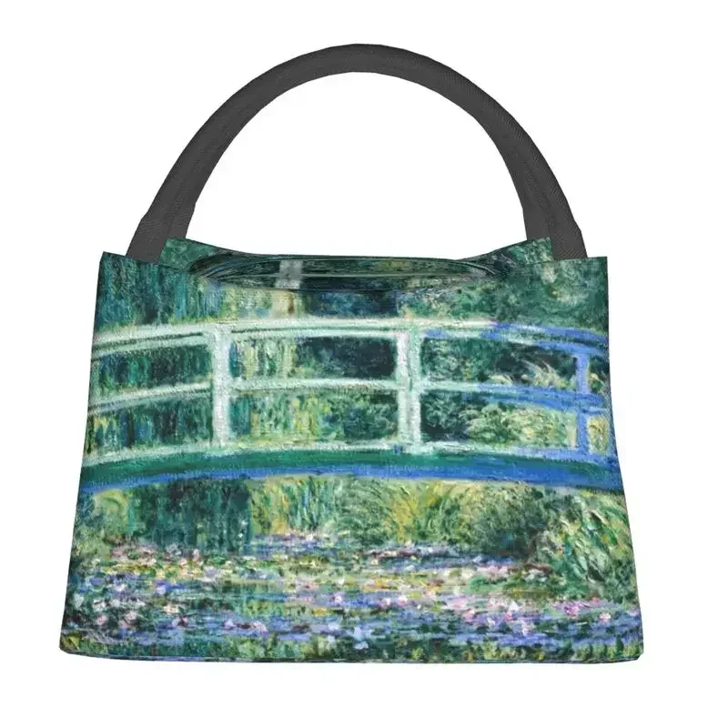 The Waterlily Pond Green Harmony Portable Lunch Box Women Waterproof Claude Monet Water Lilies and Japanese Bridge Lunch Bag