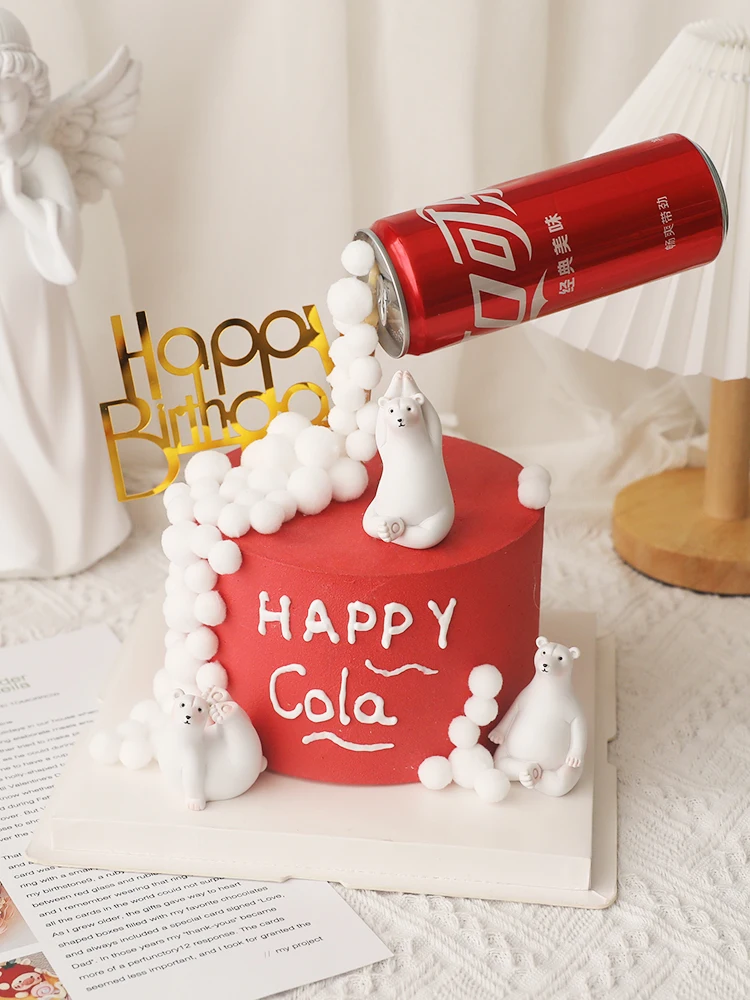 1 Pcs Kawaii Animal White YOGA Bear Cake Decorations Cola Ornament for Wedding Children' Day Birthday Party Gifts