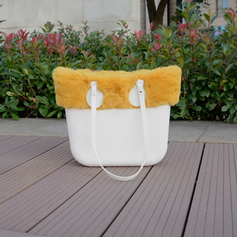 New Winter Women DIY Handbag Big AMbag Obag O bag Waterproof Classic with Canvas Inner Long PU Leather Handles Fur Plush Trim