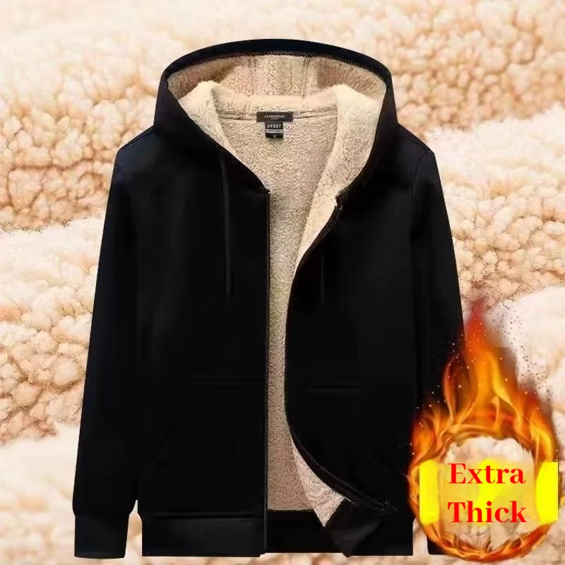 Autumn and Winter Fleece Warm Men's Hooded Cardigan Men's Casual Versatile Solid Color Anti Cold Men's Sweatshirt Jacket