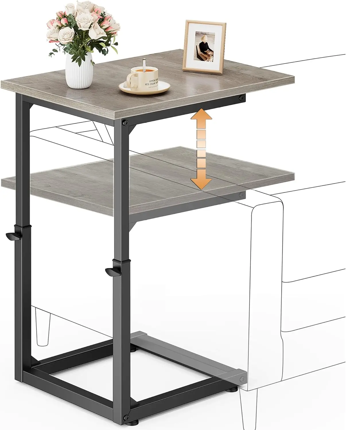 

C Shaped End Table, 33" Tall Couch Table Adjustable Height Side Table, Sofa Table That Slide Under, C Table End Table TV