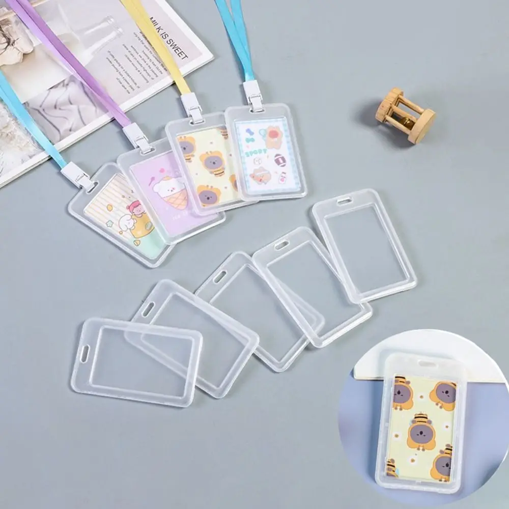 Durable Plastic Card Sleeves with Lanyard Transparent Card Holder ID Card Protective Film