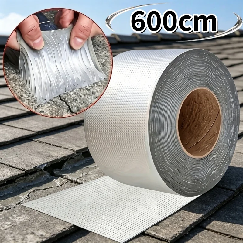 1Roll 236.22Inch Self-Adhesive Silver Butyl Aluminum Foil Sealing Tape, Waterproof Leak-Proof Insulation Noise Reduction Seal S