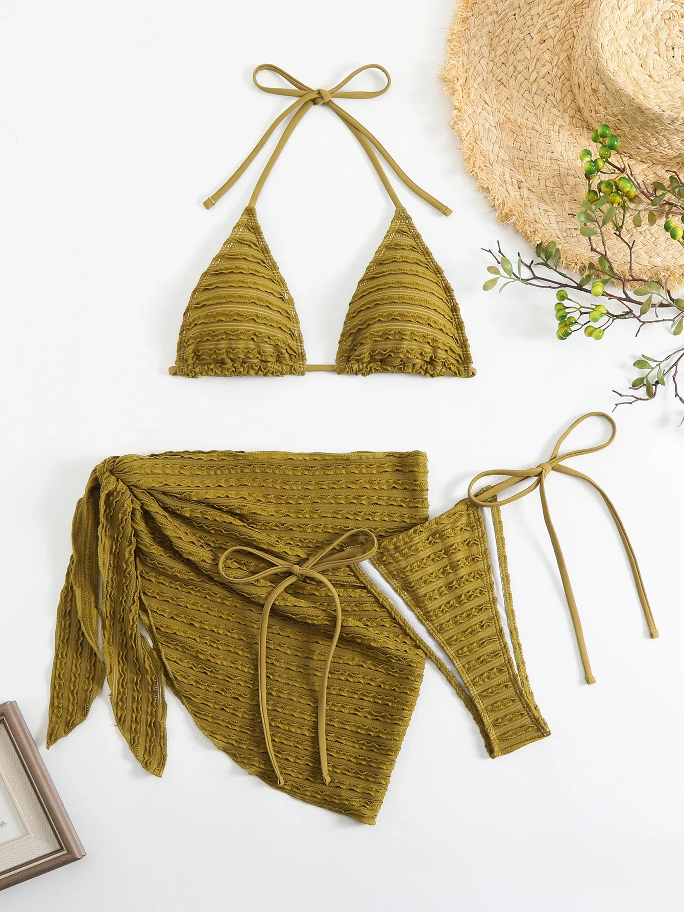 3 pezzi triangolo string bikini 2025 donna halter costume da bagno solido sexy imbottito costumi da bagno bagnanti femminili costume da bagno costume da bagno