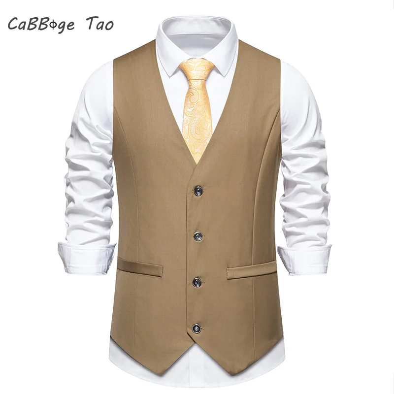 Spring New Men\'s Suit Vest V-neck Solid Color Casual Slim Fit Comfortable and Refreshing Vest Top