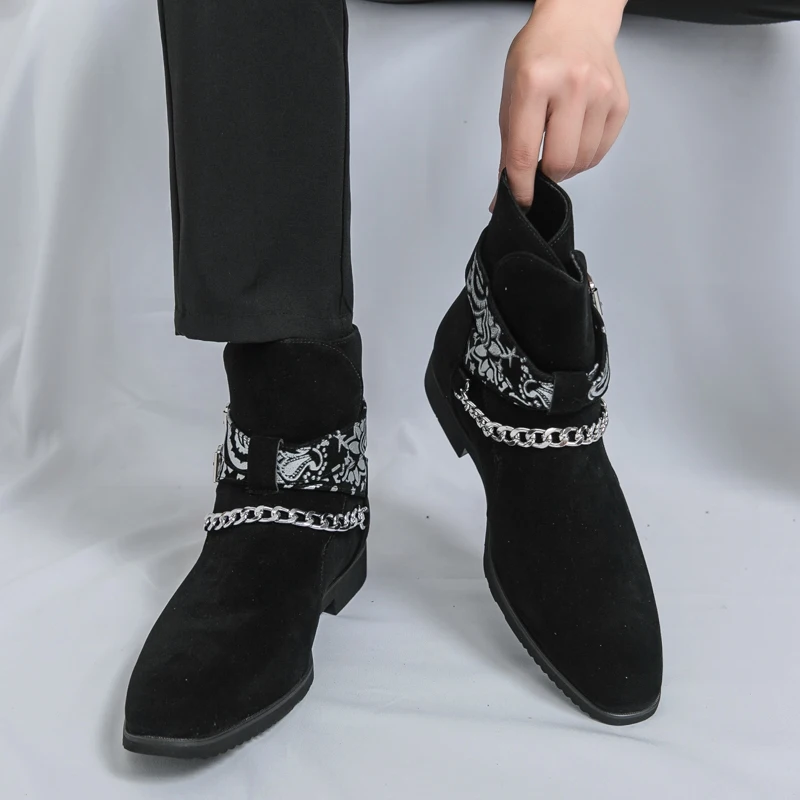 Botas Chelsea de hombre puntiagudas con hebilla de piel de ante Talla grande 48 Estilo moderno y versátil