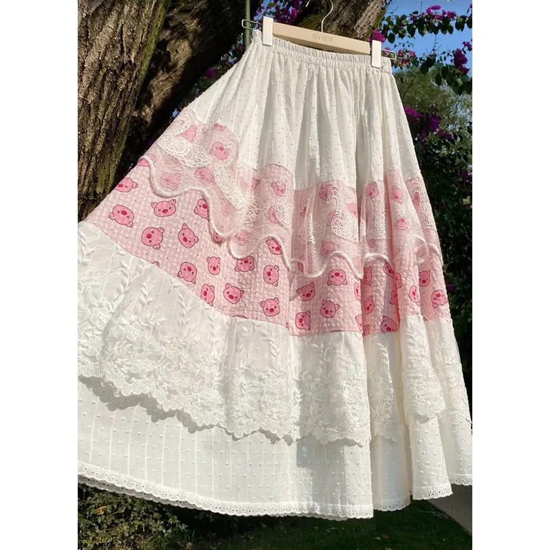 Mezza gonna da donna in stile country, giunture in pizzo primaverile, stile college, nuovo design estivo, gonna a trapezio retrò