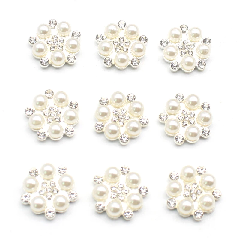 Fashion 16mm Alloy Pearl Rhinestone Button Flower Heart Ornament DIY Clothing Hair Accessories Jewelry Creative Clothing Bow Acc