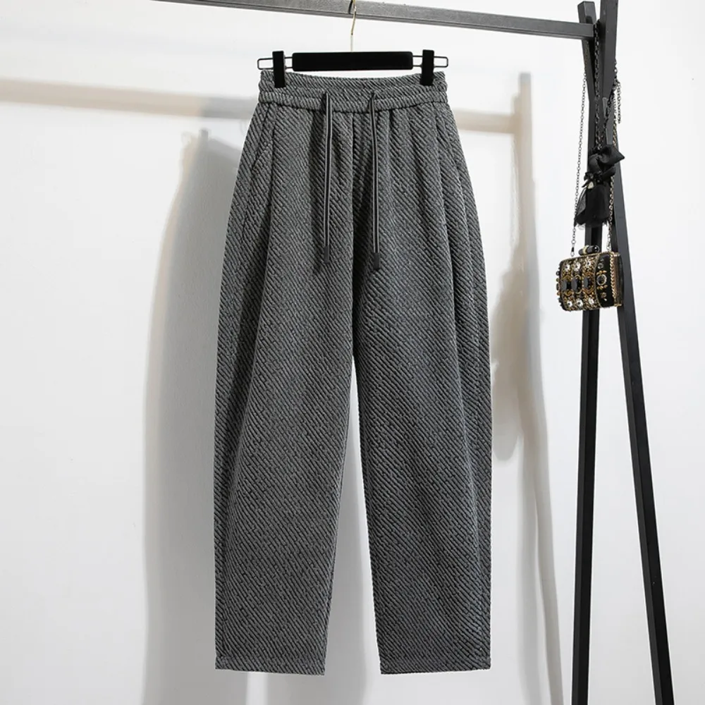 

Повседневные брюки с высокой талией и однотонными карманами, длина, корейская модная осенняя одежда больших размеров