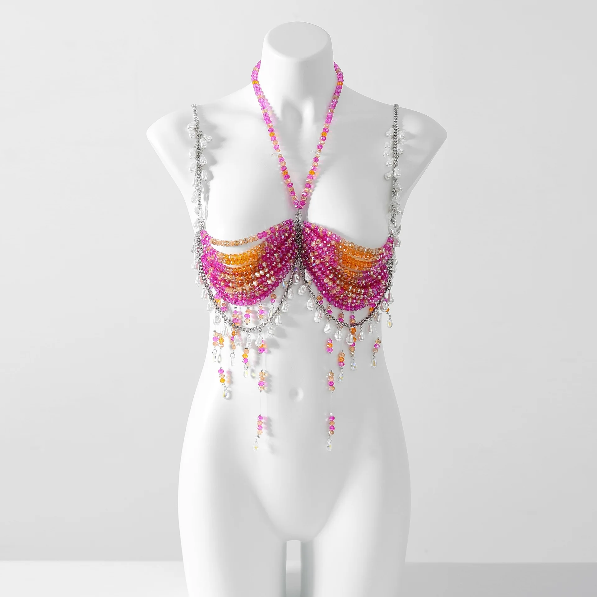 

Pearl Tassel Body Chain Sexy Backless Vest Handmade Bead Top Suitable For Beach Swimming, Concerts, Stages, Etc