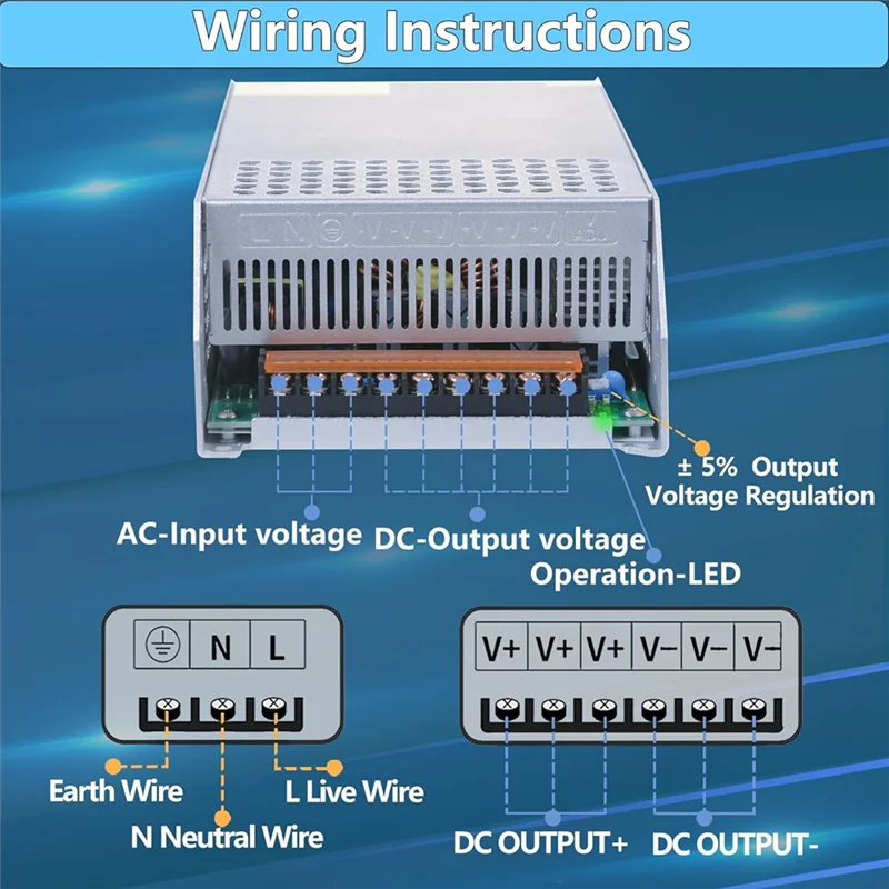 

ABVA-DC 60V 20A 1200W Power Supply 110V AC To DC 60V Converter 20A 1200W Switch Power Supply Transformer For Drive Sensor