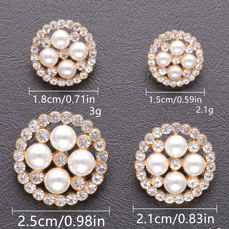 5/10pcs 15-25mm Luxury Rhinestone Pearl Buttons Hollow Out Metal Shank Sewing Button DIY Needlework Apparel Craft Supplies