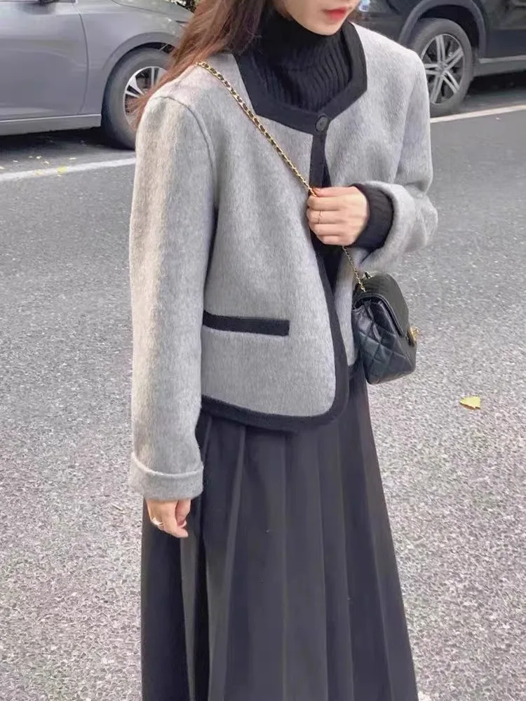 Autumn and Winter Outfit French High-end Korean-style Woolen Coat Skirt Two-piece Suit for Women Female Office Lady Fashionable