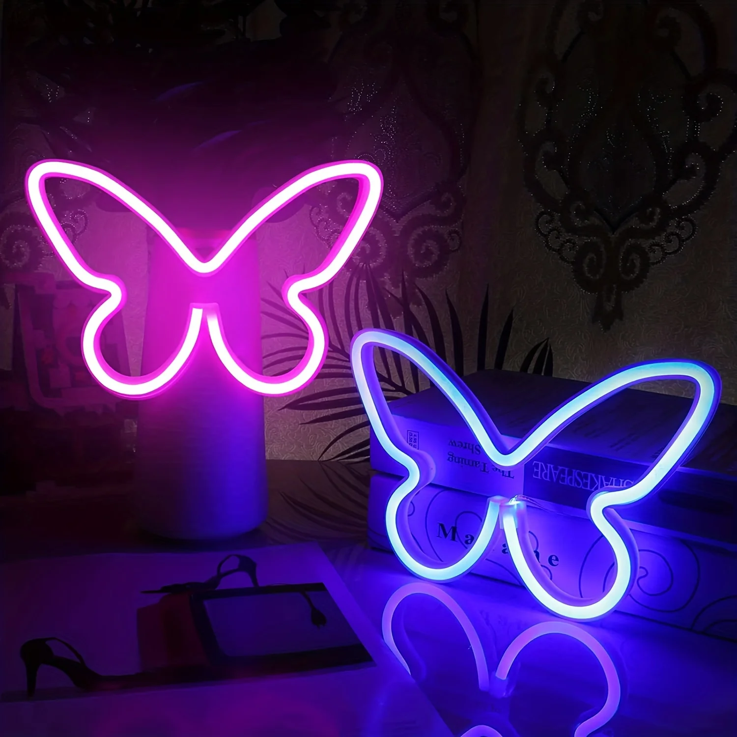 1 Piece, Flying Butterfly Shaped Led Neon Light, Suitable for Room Wall Decoration, Parties, Restaurants, Proposal and Confession, USB or Battery Powered (Battery Not Included)