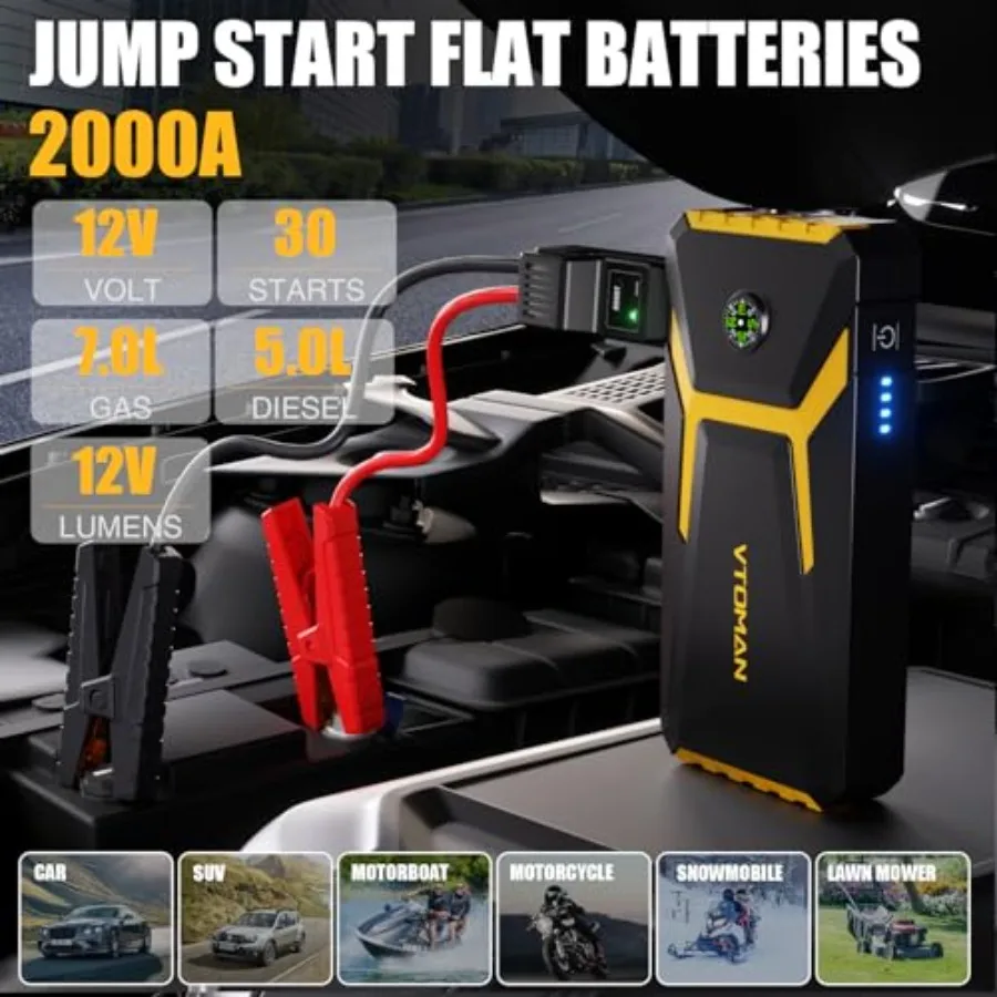 Jump Starter with Air Compressor and V6 Pro Jump Starter 2500A/2000A Battery Starter for 12V Vehicles High-Power Lith
