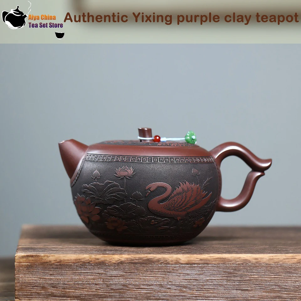 Tetera de arcilla púrpura Yixing, mineral original, arcilla roja antigua, suerte de loto, juego de té continuo de kung fu de manzana, tetera china, salud