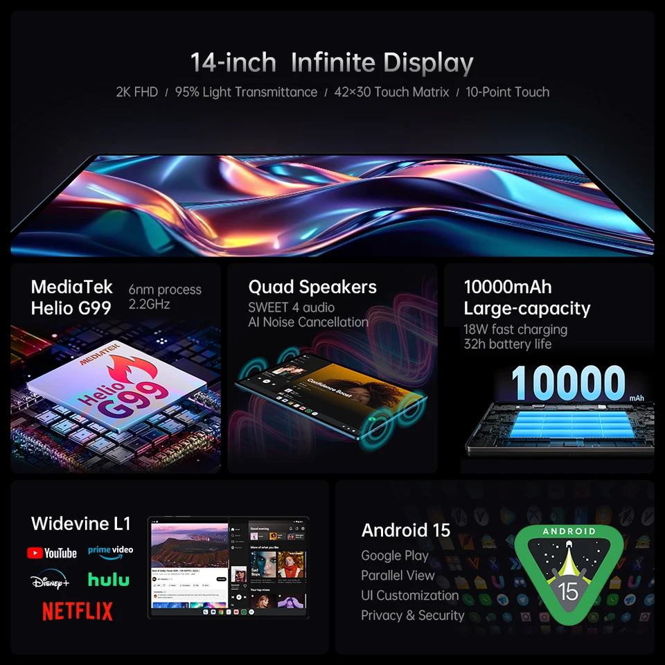Teclast T70タブレット 14インチ 2Kディスプレイ 128GB/256GB MediaTek