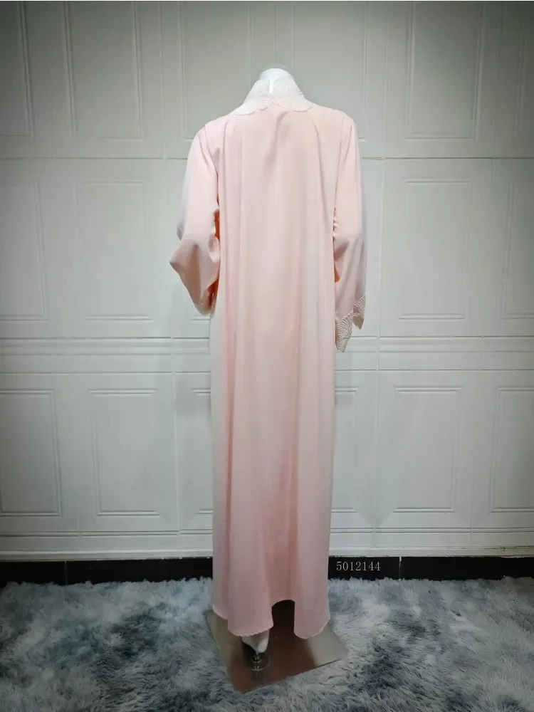 イードフラワー レディース ロングアバヤ ドバイ カーディガン ドレス モロッコ カフタン ムスリム ジャラビーヤ ラマダン パーティー ローブ アップリケ付き