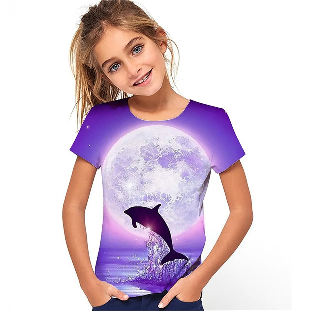 T-shirt da bambina estate Casual confortevole traspirante manica corta stampata in 3d divertente t-shirt da bambina abbigliamento per bambini