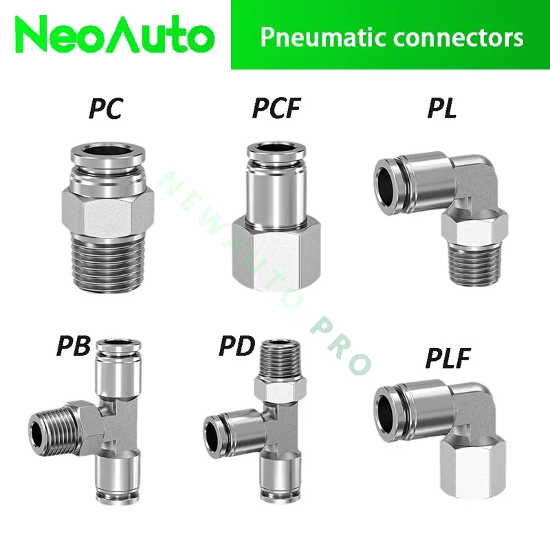 304 Stainless Steel Pneumatic Connector PCF PL PLF SL Quick Release Fitting Male Thread BSPT 1/8 1/4 1/2 Push Into Hose Fittings