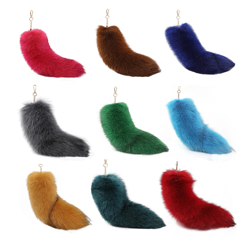 

Natural Fox Fur Tail Keychain 40Cm Length Huge Fluffy fur tail Keychain Plush Fur Keyring Accessory Car Keychains Bag Charms