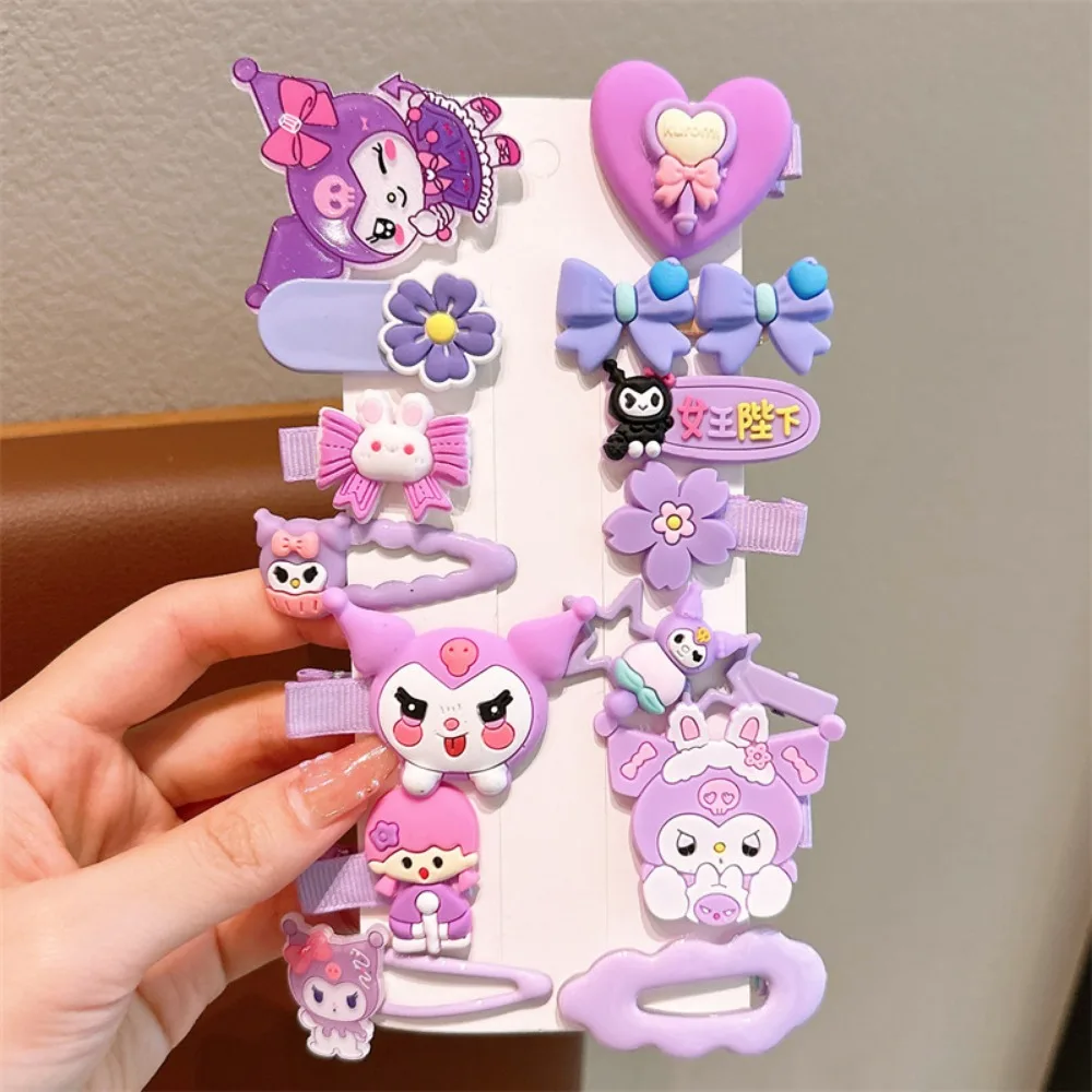 Sanrio Kawaii Hair Clip para Crianças, Animação Bonito Dos Desenhos Animados, Kuromi, Estudante, Acessórios de Cabelo, Festivais Presente, 14Pcs por Conjunto