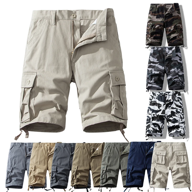 Pantaloncini Cargo estivi da uomo mezzo pantalone in puro cotone con tasche taglia grande vestibilità regolare Homme pantaloncini sportivi da