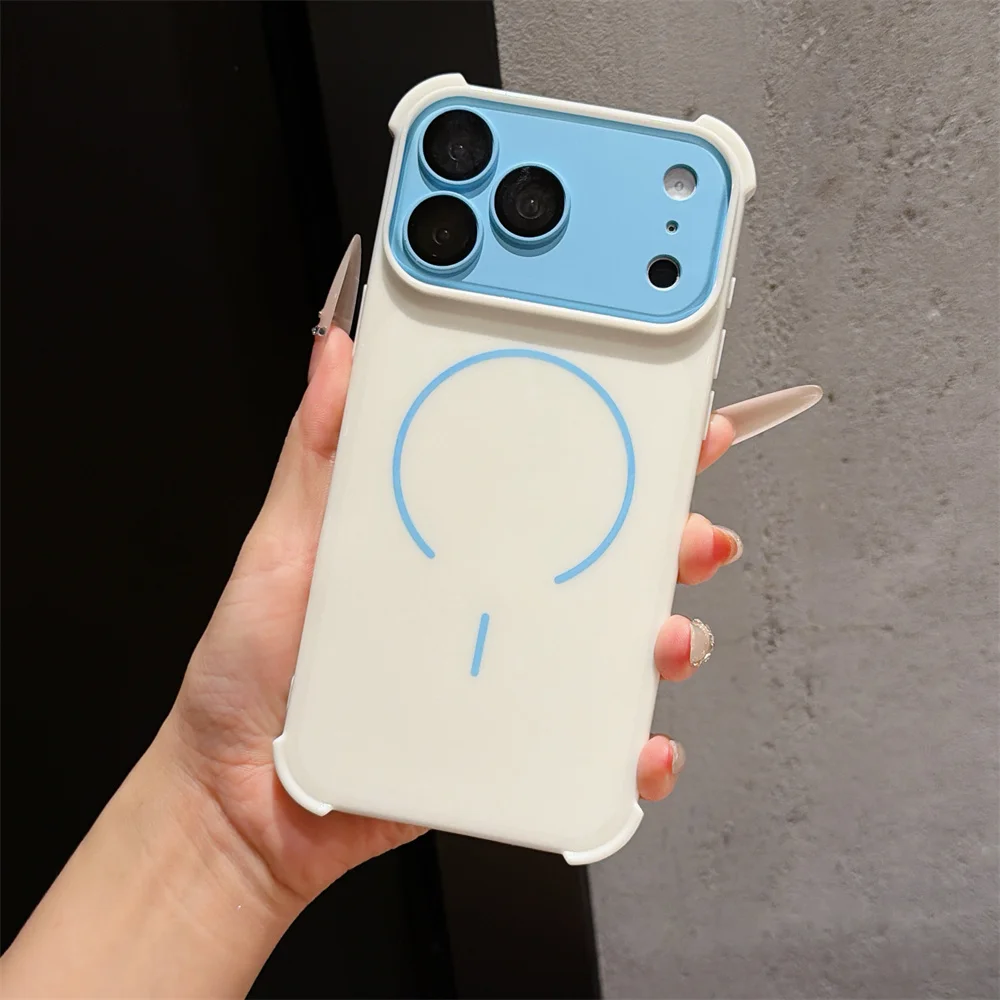 Funda Protectora para Teléfono con Diseño de Contraste de Color para iPhone 17 16 15 Pro Max 14 13 12 11, Lente Desmontable para Carga Inalámbrica MagSafe