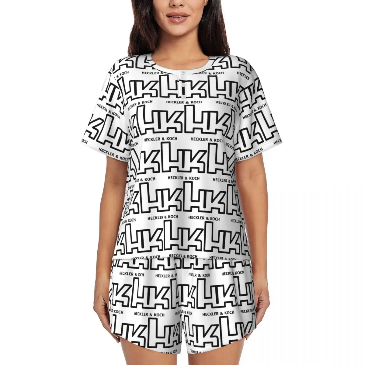 

Heckler Koch Hk Logo Round Neck Short Sleeve Nightgowns for Sleeping Sleepshirts Women Soft Pajama Set Short Pants
