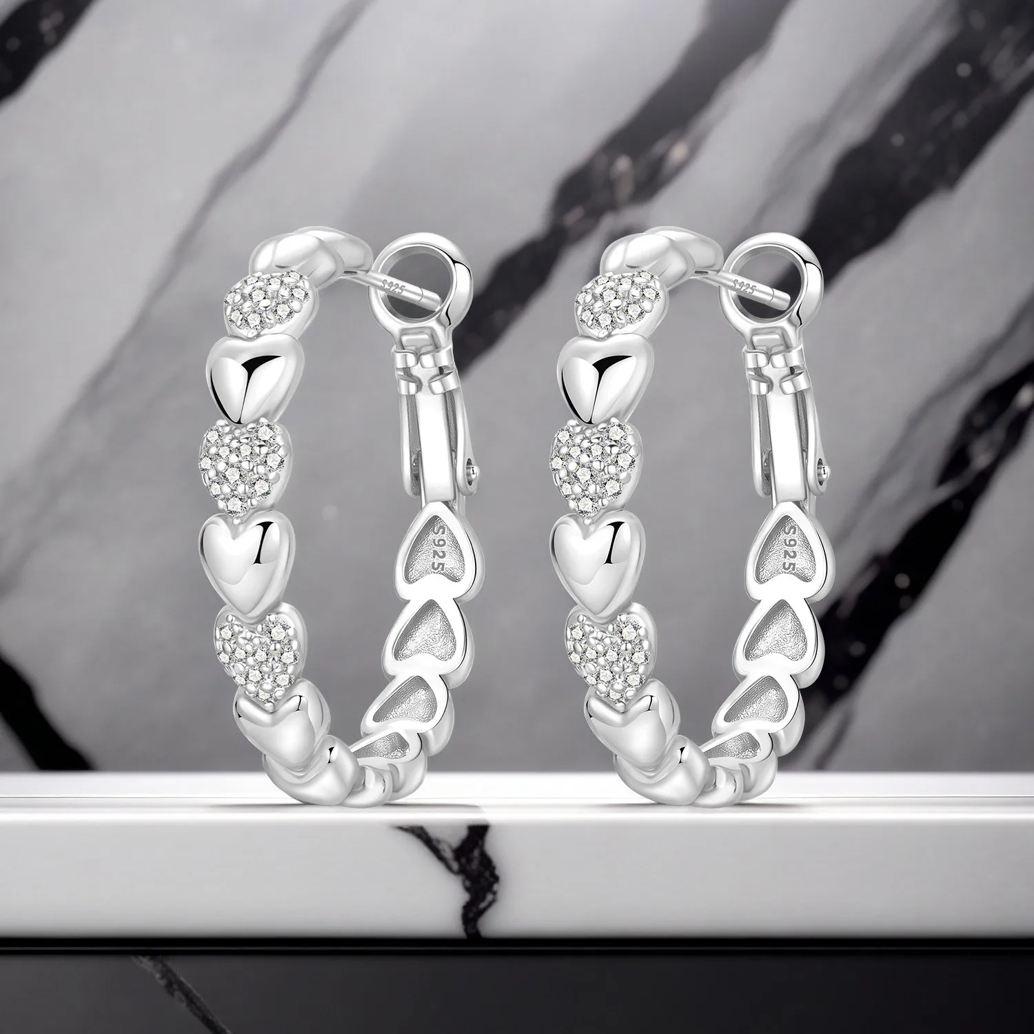 PANPOKI S925 Sterling Silber Funkelnde herzförmige Ohrringe Creolen Damenschmuck Original Party Trendiges Jubiläumsgeschenk – Detail 4