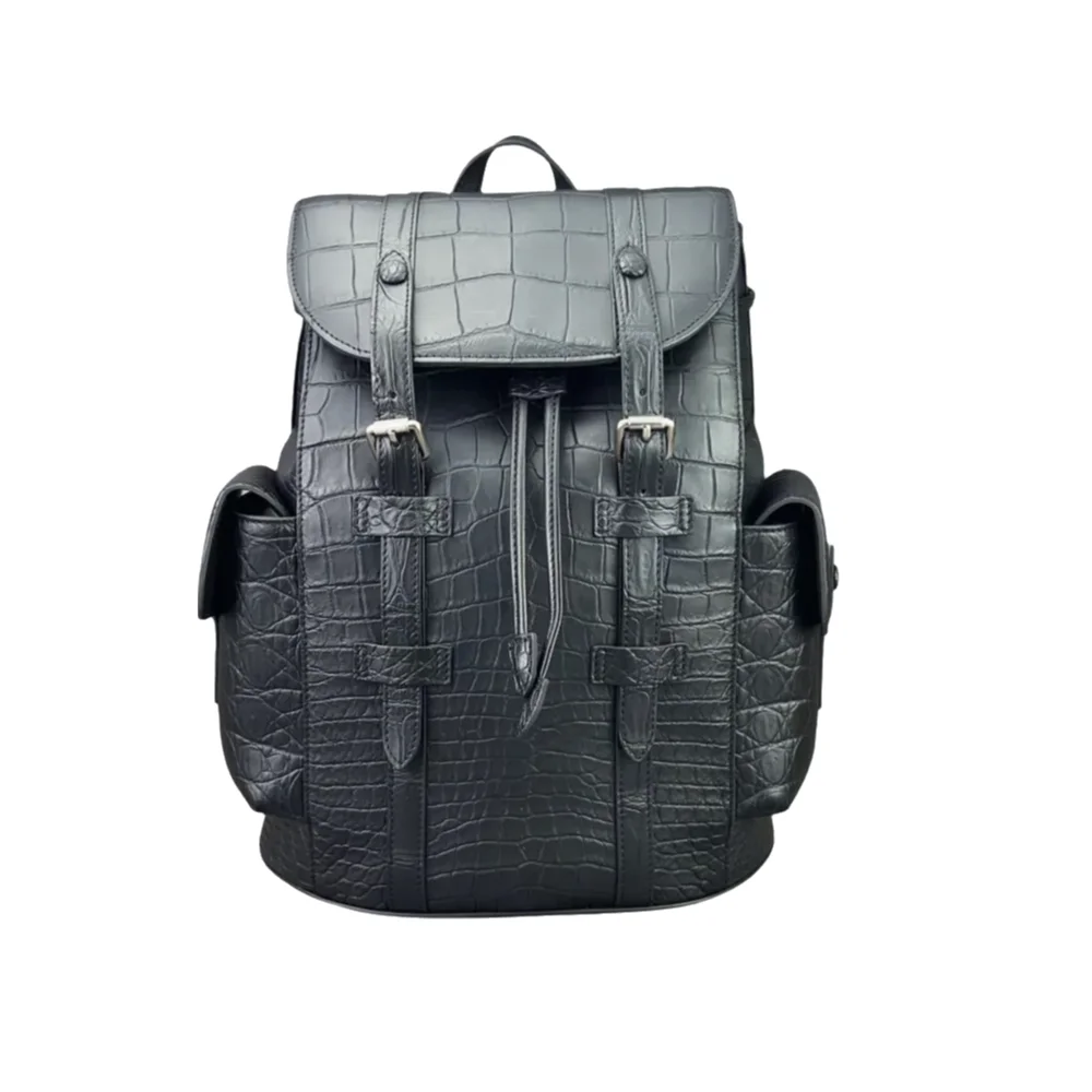 

Authentic crocodile leather travel backpack unisex large schoolbag real crocodile leather fashion brand design men's backpack