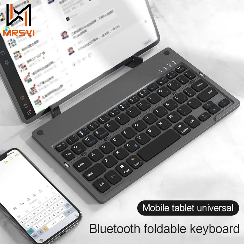 

MRSVI Foldable Wireless Keyboard with Stand for iPad Tablet Laptop Phone Mini Keyboard for Windows, Android, iOS Tablet Phone