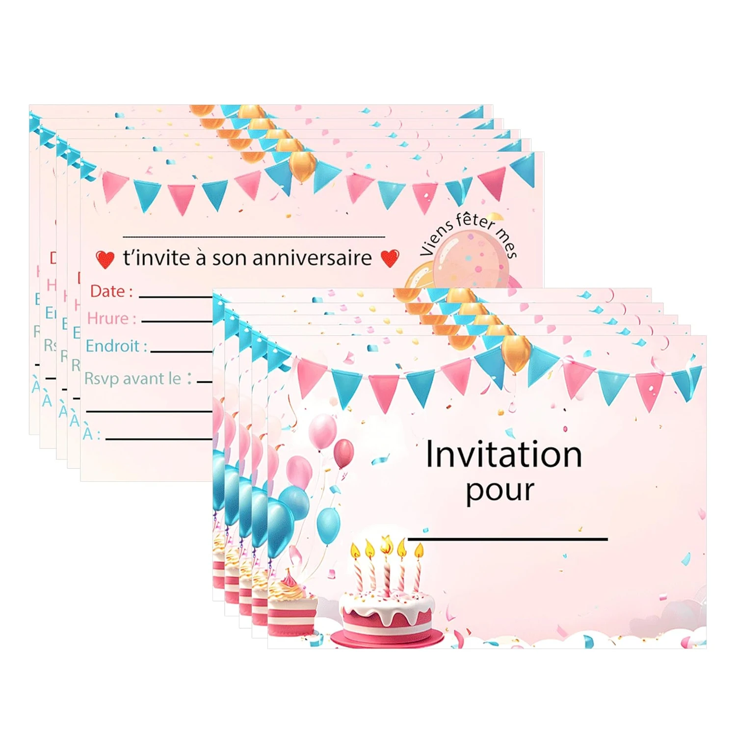 

Французские пригласительные открытки на день рождения с конвертами, 20 шт., детские пригласительные открытки, воздушные шары, бумажные приглашения на день рождения