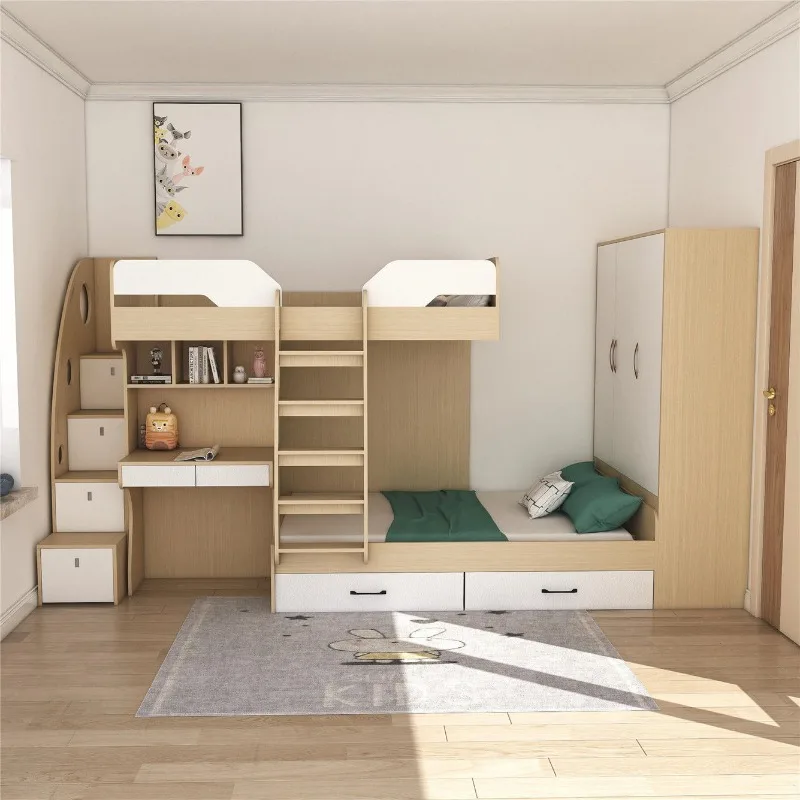 Cross-type upper and lower beds Small type children's high and low beds Multifunctional upper and lower child and mother beds Ta