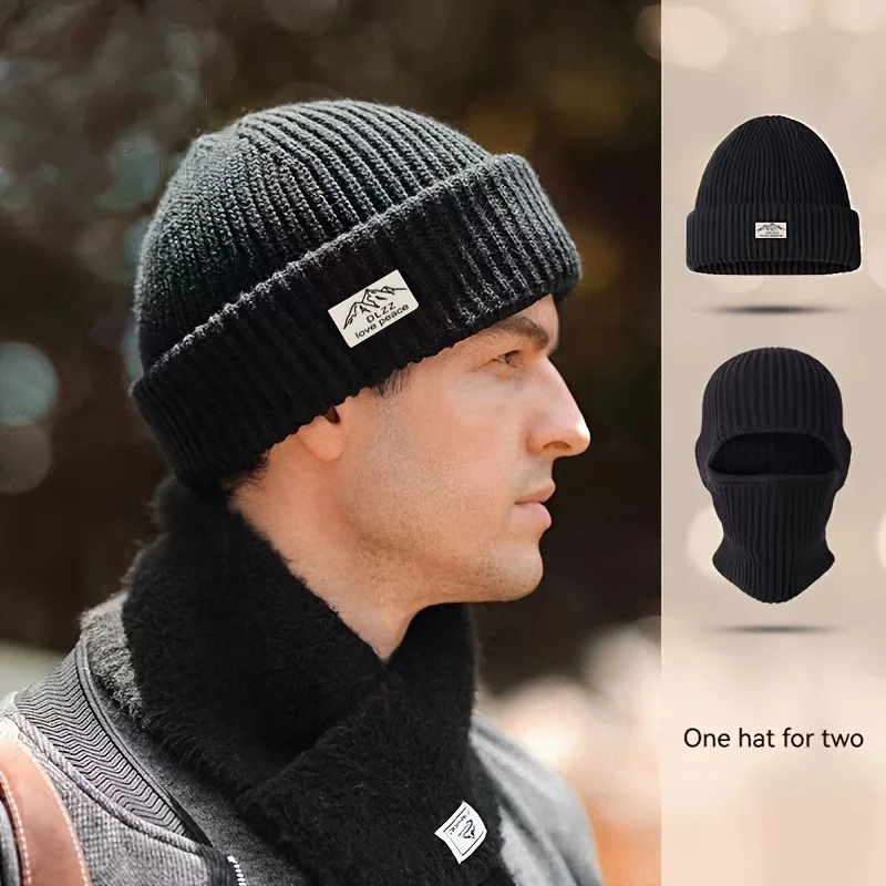 Winter Men's Hats Knitted Wool Hat Windproof And Cold Resistant Head Cover Mask Warm And Cold Hat