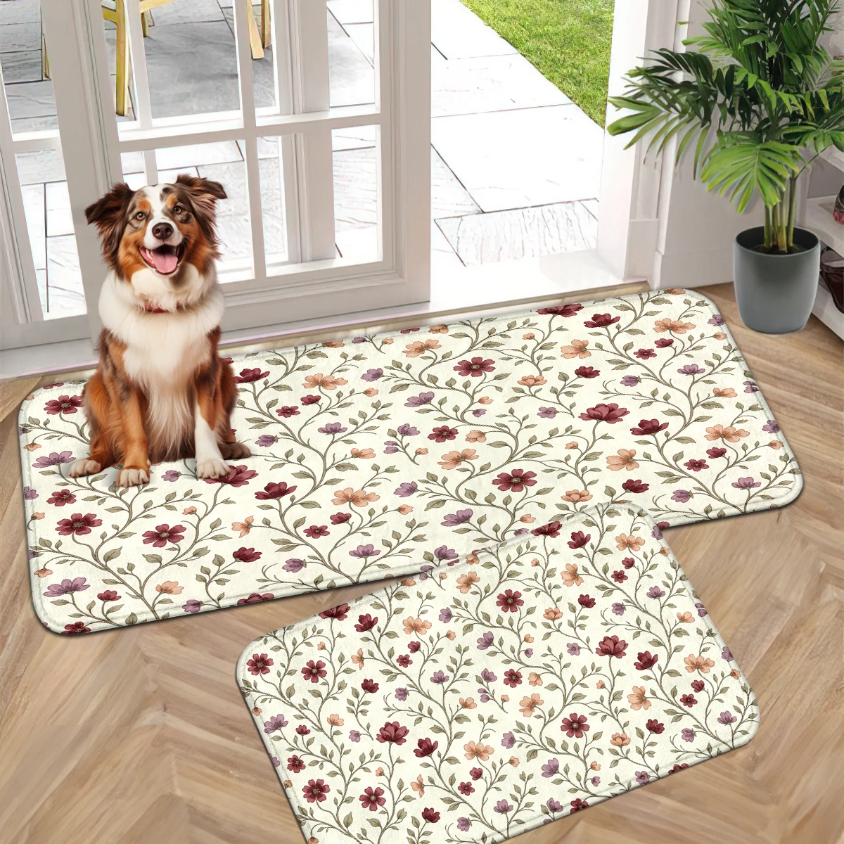Cartoon Frog Welcome Rug, Pastoral Floral Mat, Printed Entrance Mat, Vintage Floral Sketch Cat Door Mat, Green Plant Animal Mat.