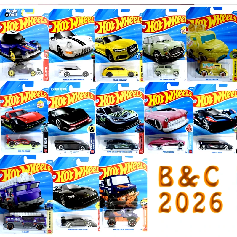2026 Case B/C Hot Wheels 1/64 Coche de juguete de aleación Volvo Chevrolet KITT Dodge Ford Bugatti Ferrari Batmobile Lotus para niños